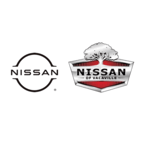 A logo of nissan and a badge for the company.